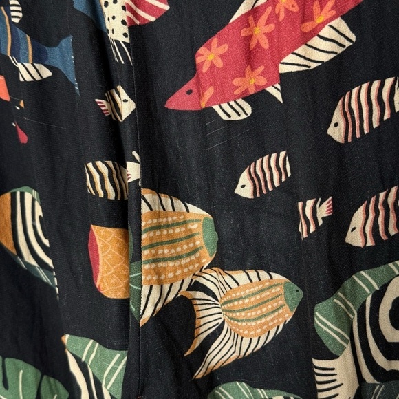 FARM RIO Tropical Fish Print Crepe Beaded Drawstring Embroidered Stripe Pants XS - Picture 8 of 10